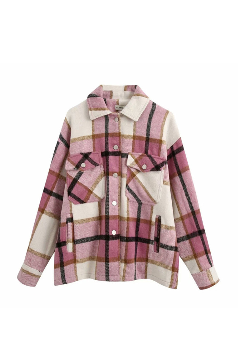 Loose Tweed Plaid Shirt Coat