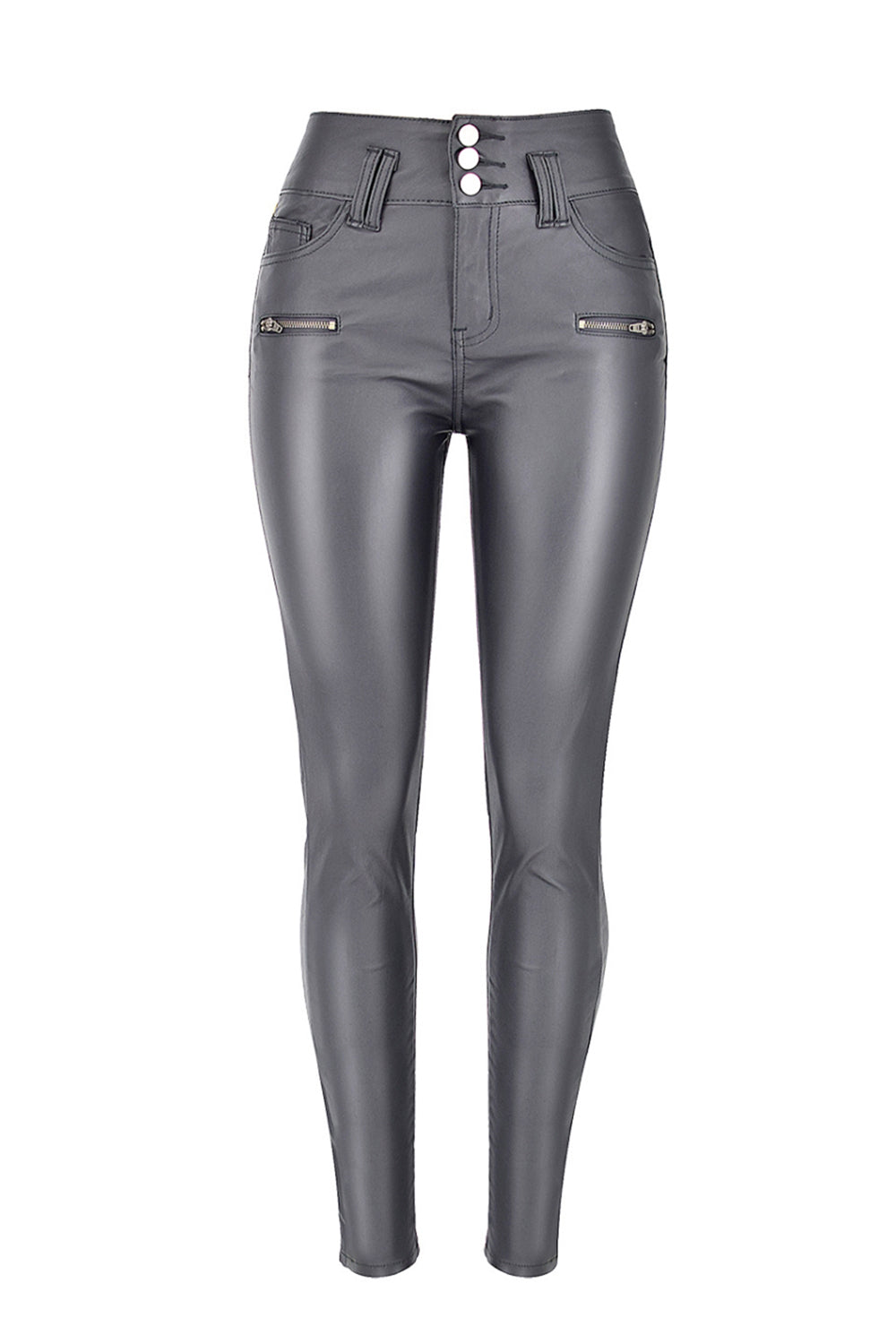 Solid Color Slim Zipper Leather Pants