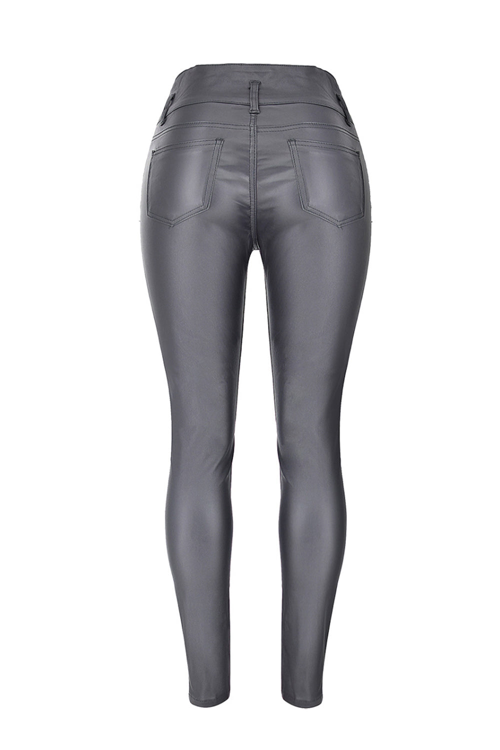 Solid Color Slim Zipper Leather Pants