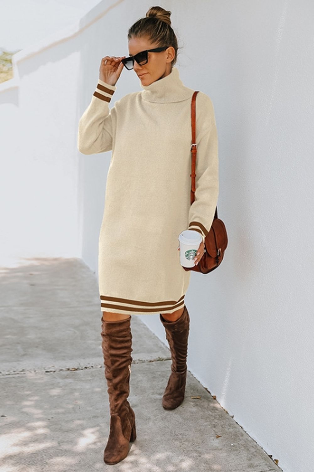 High Neck Long Sleeve Knitted Dress