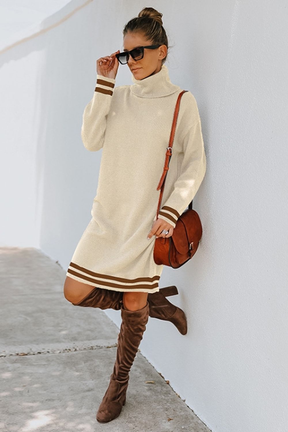 High Neck Long Sleeve Knitted Dress