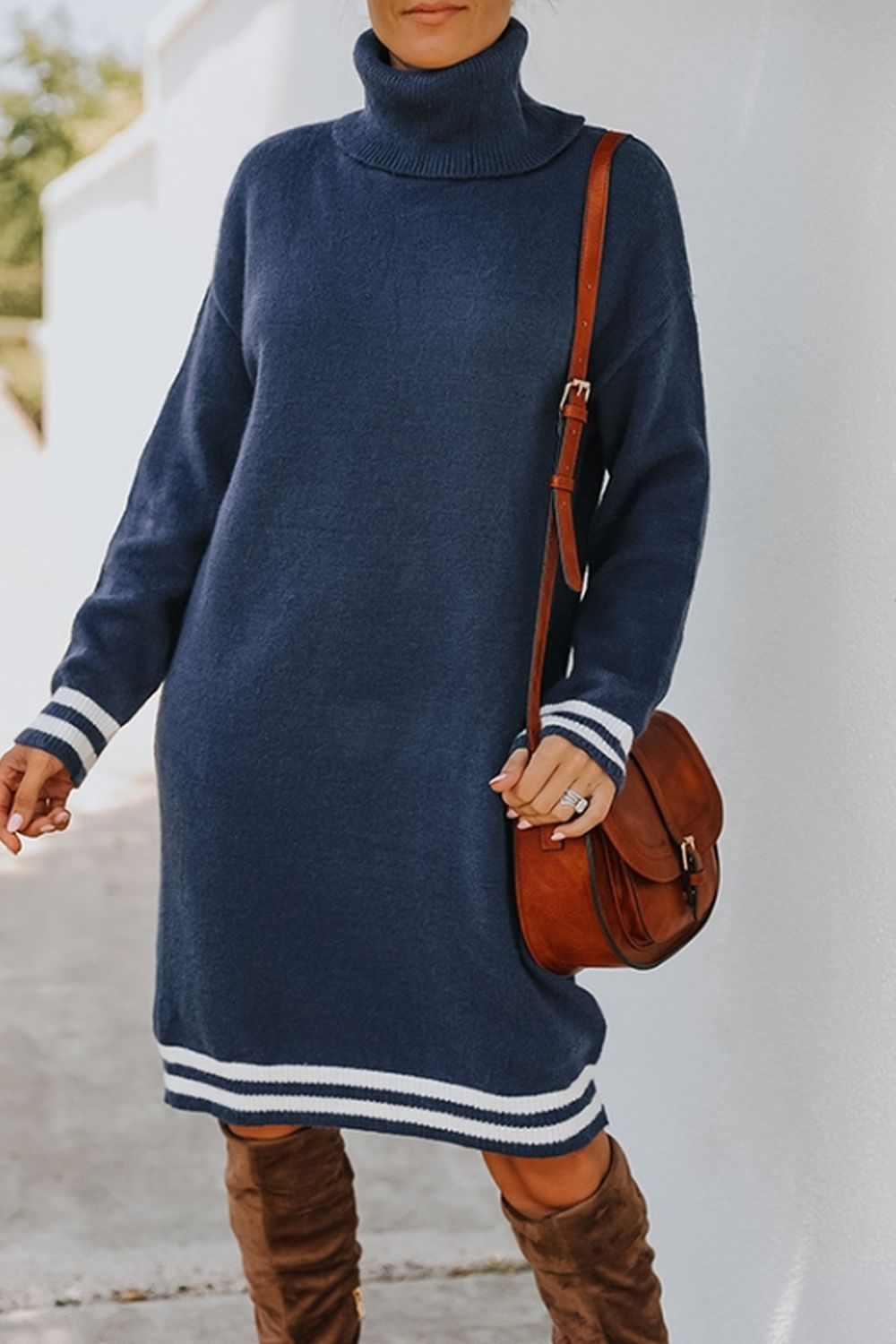 High Neck Long Sleeve Knitted Dress