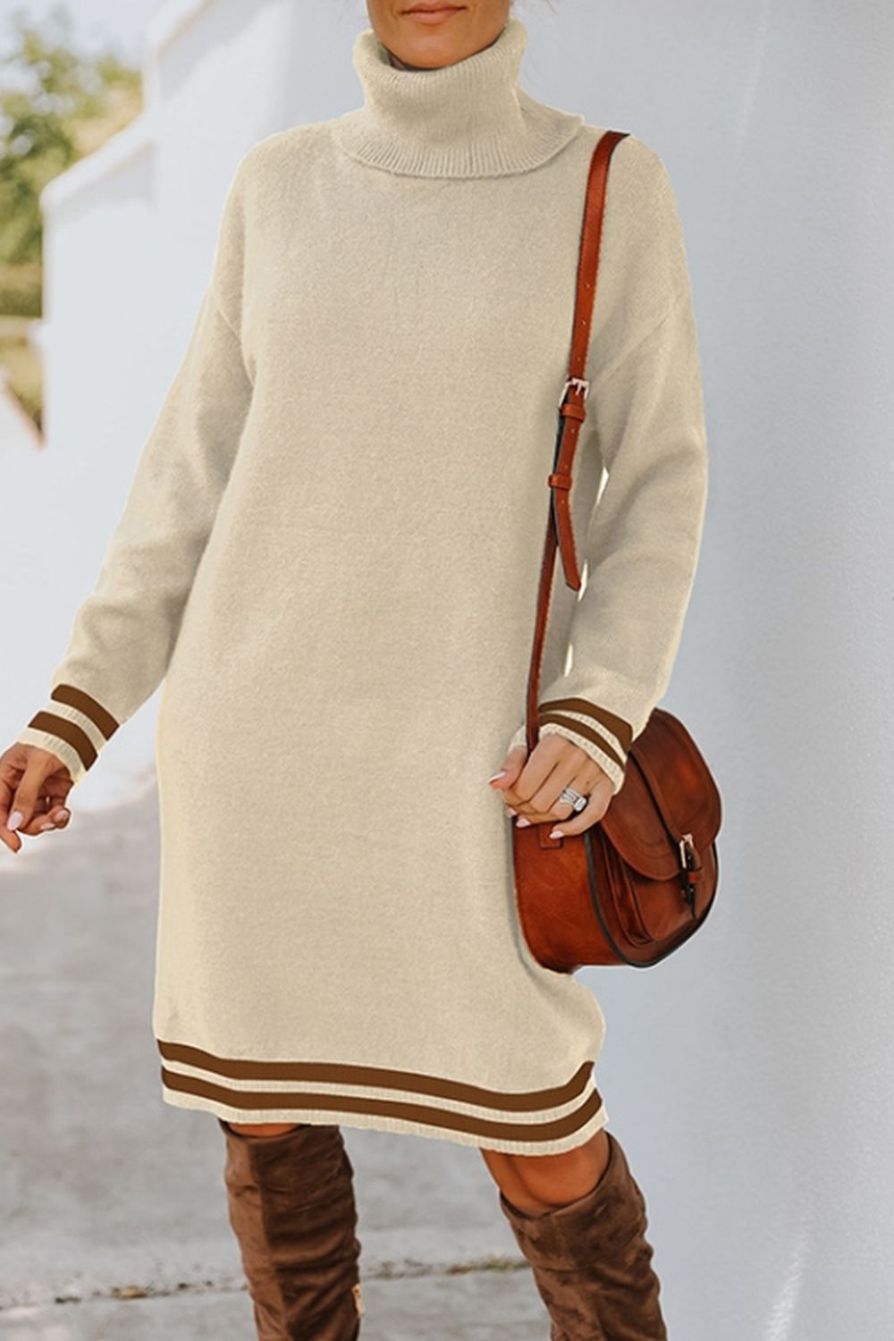 High Neck Long Sleeve Knitted Dress