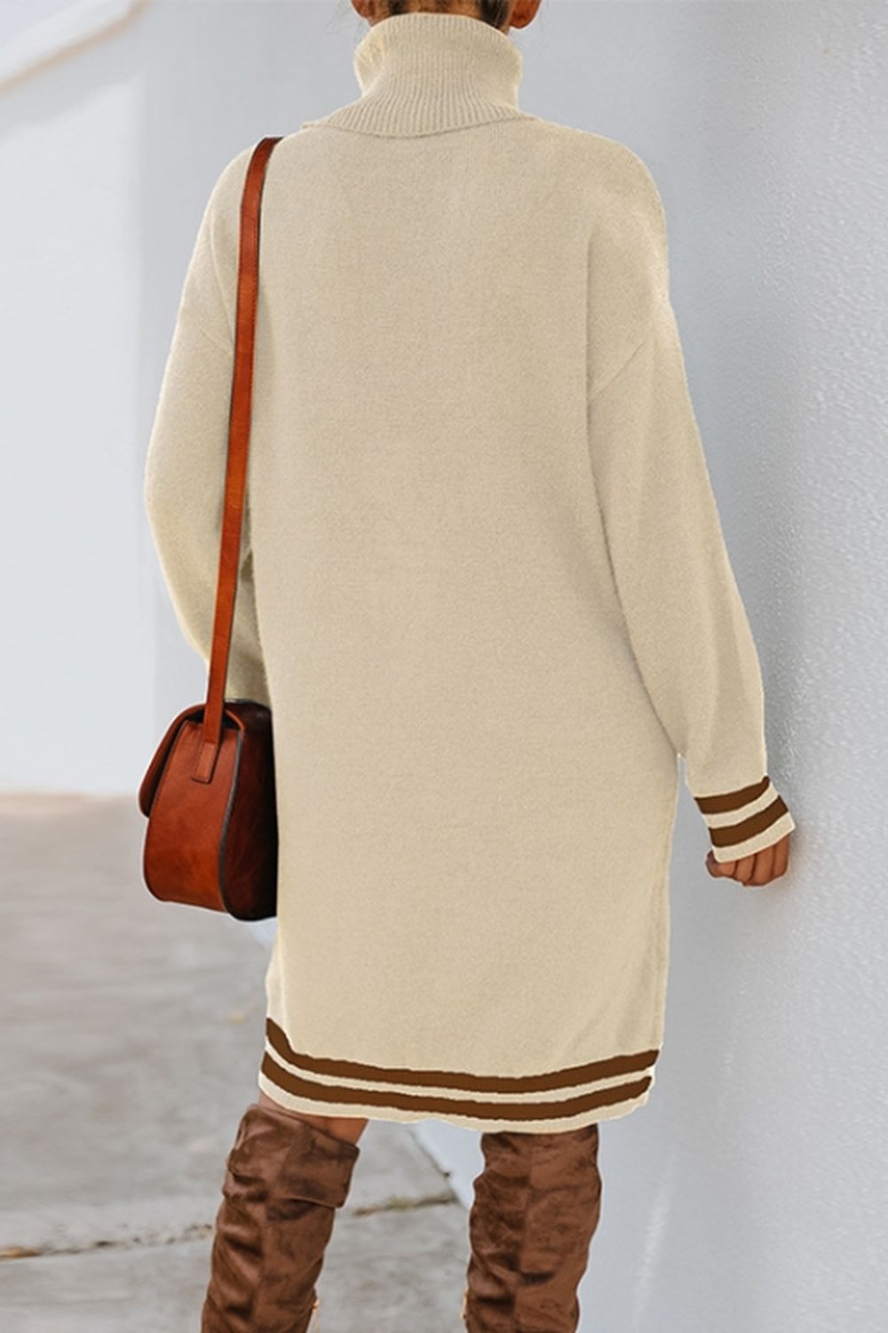 High Neck Long Sleeve Knitted Dress