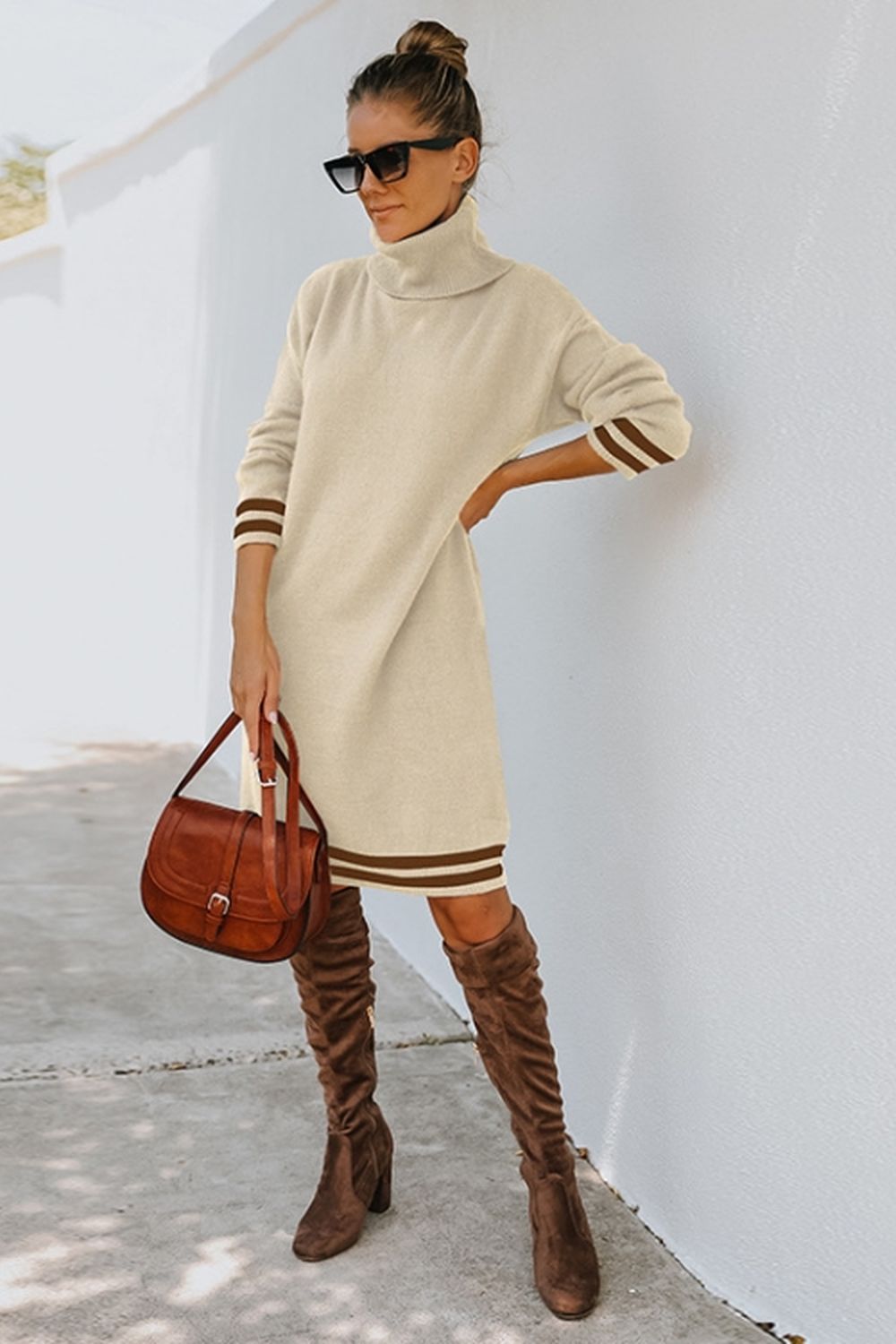 High Neck Long Sleeve Knitted Dress