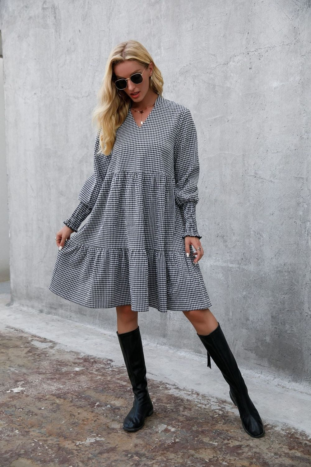 Plaid V-Neck Dress