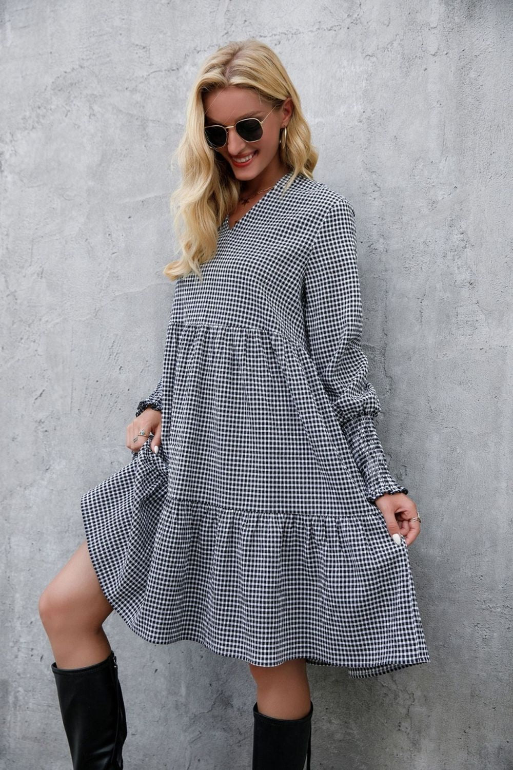 Plaid V-Neck Dress