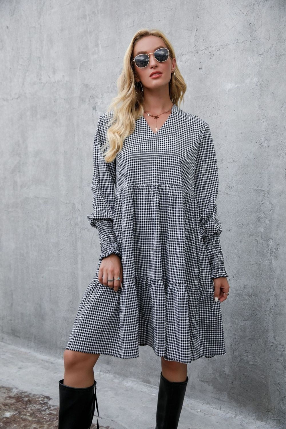 Plaid V-Neck Dress