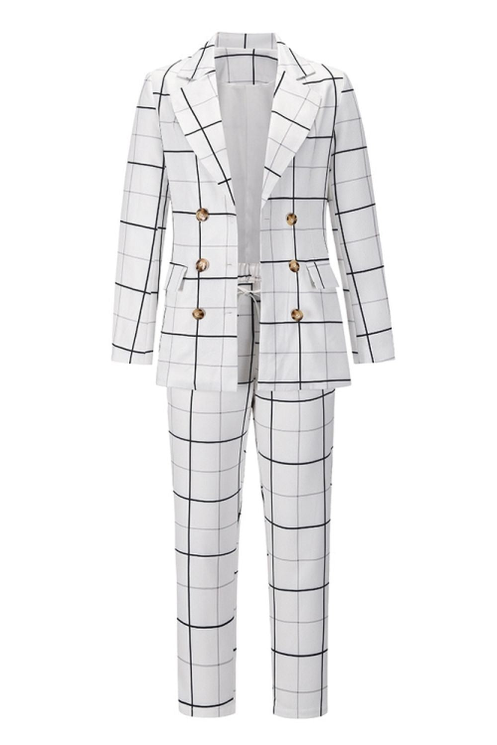 Double-Breasted Plaid Blazer Pants Suit