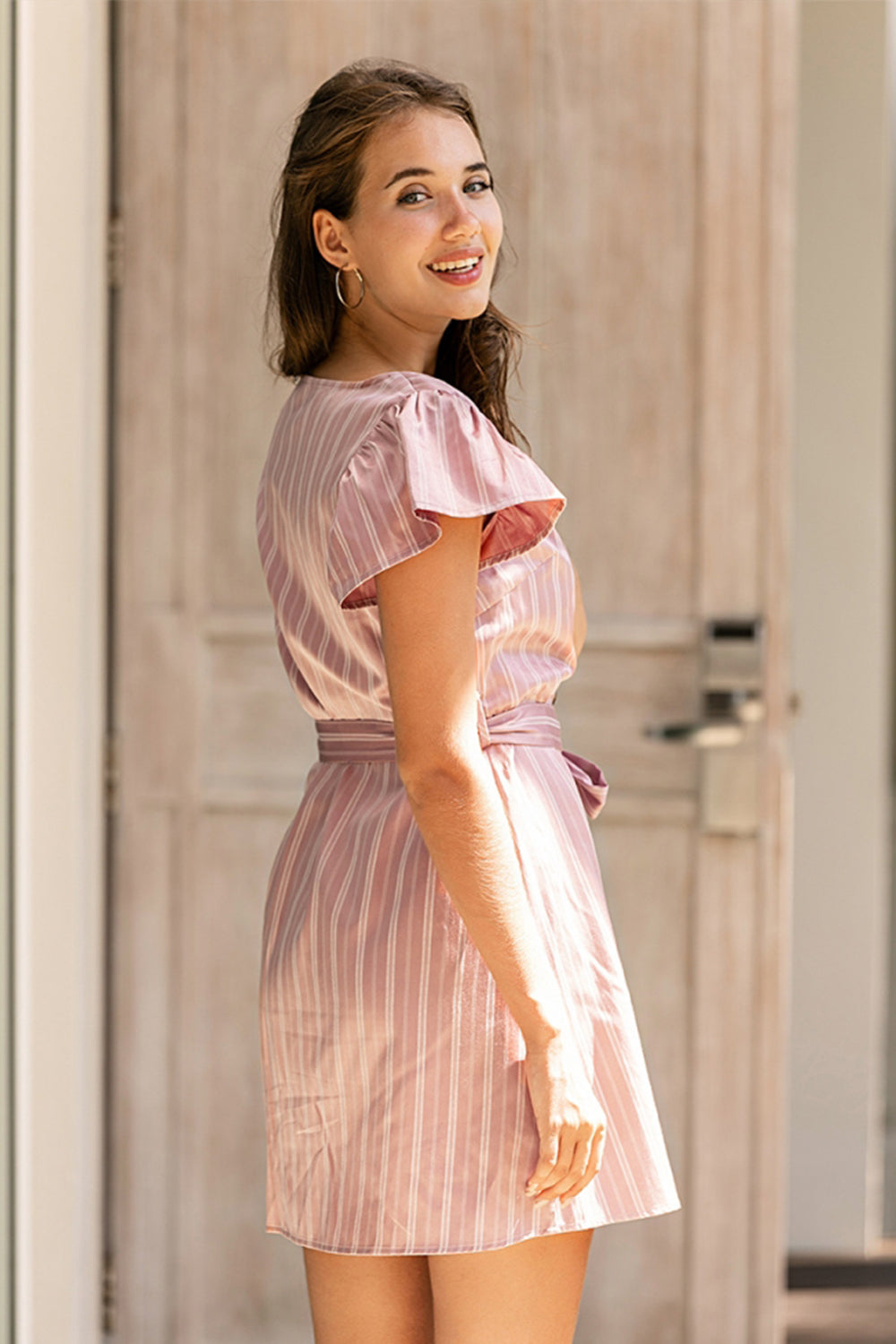 Square Neck Striped Tie Dress