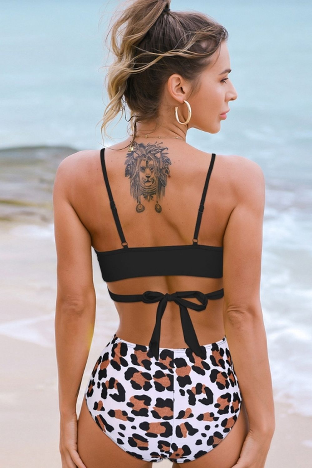 Leopard Cross High-Waisted Bikini