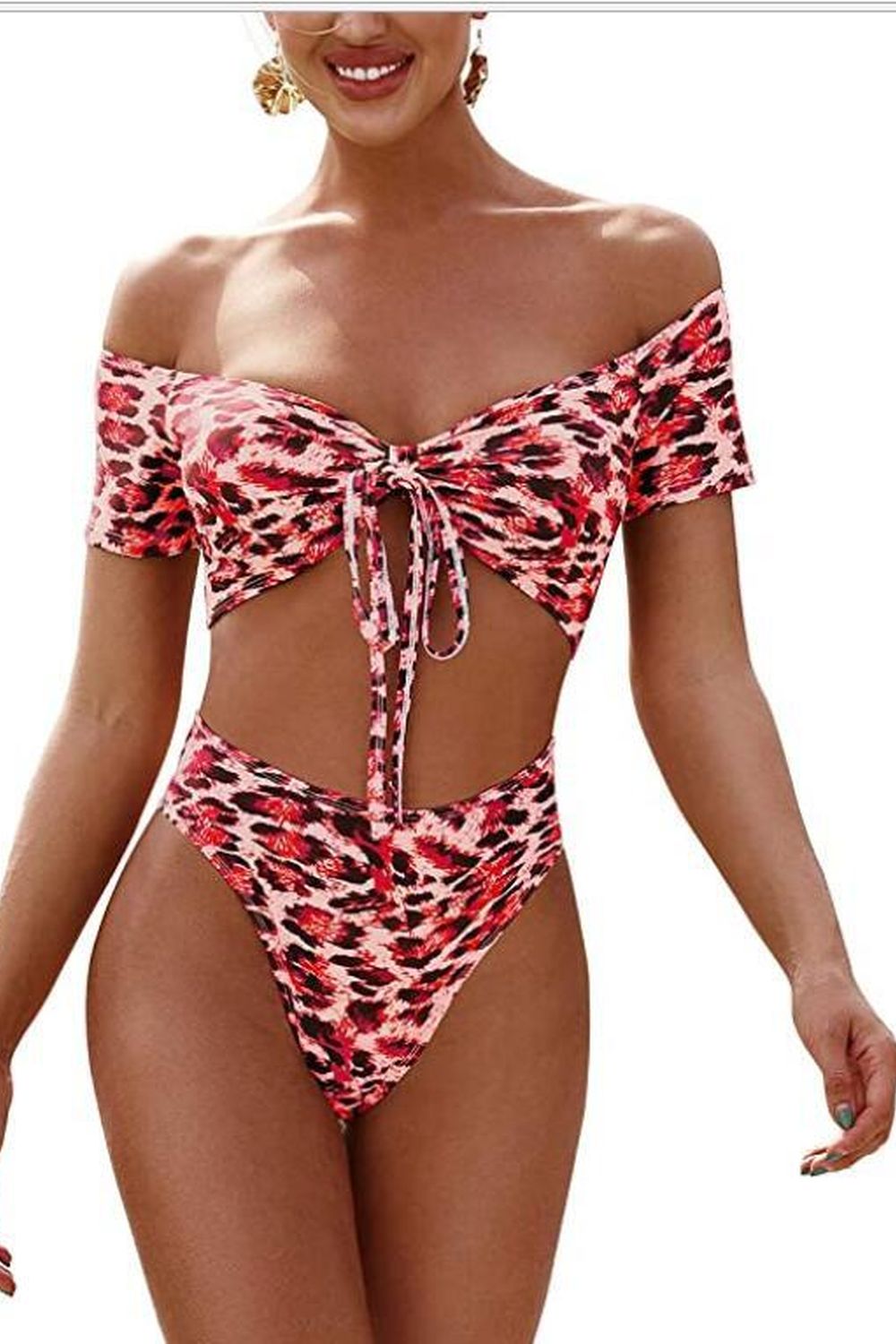 Leopard Print Tie High Waist Bikini