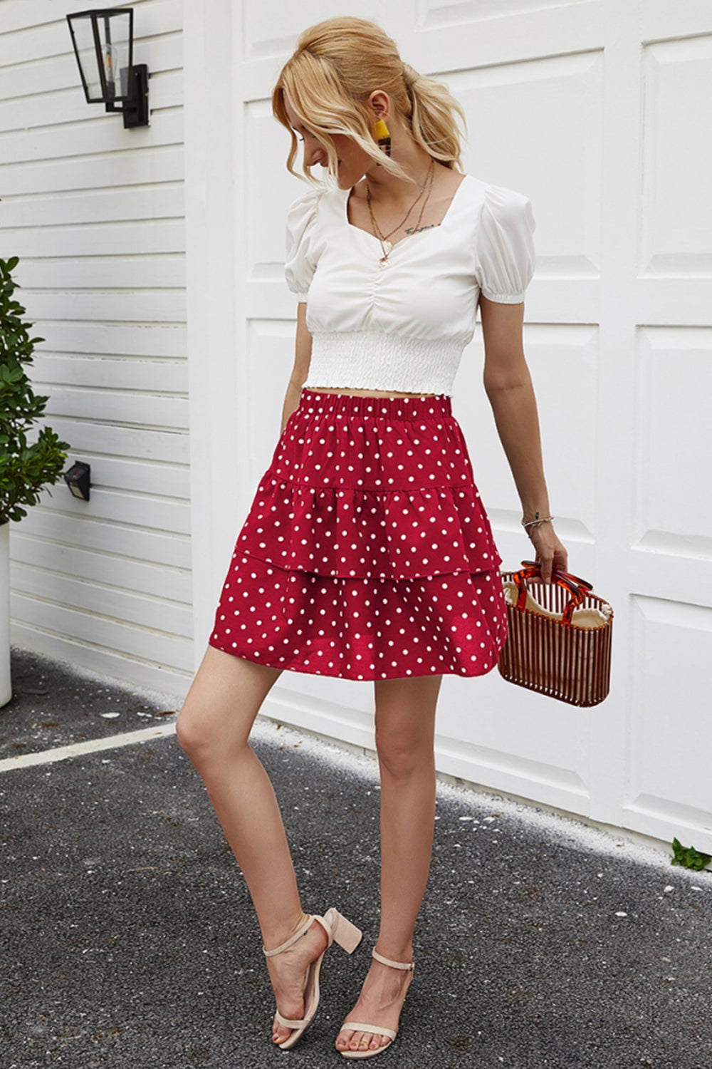 Polka Dot A-line Ruffle Skirt
