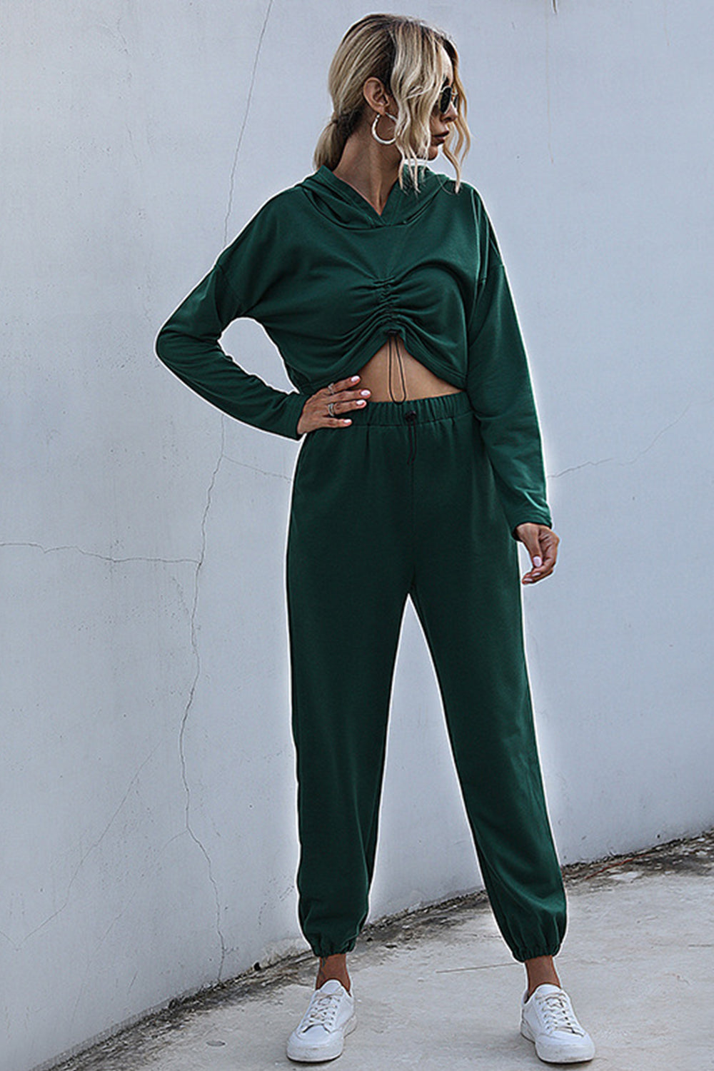 Solid Color Long-sleeve Cropped Sweater Suit