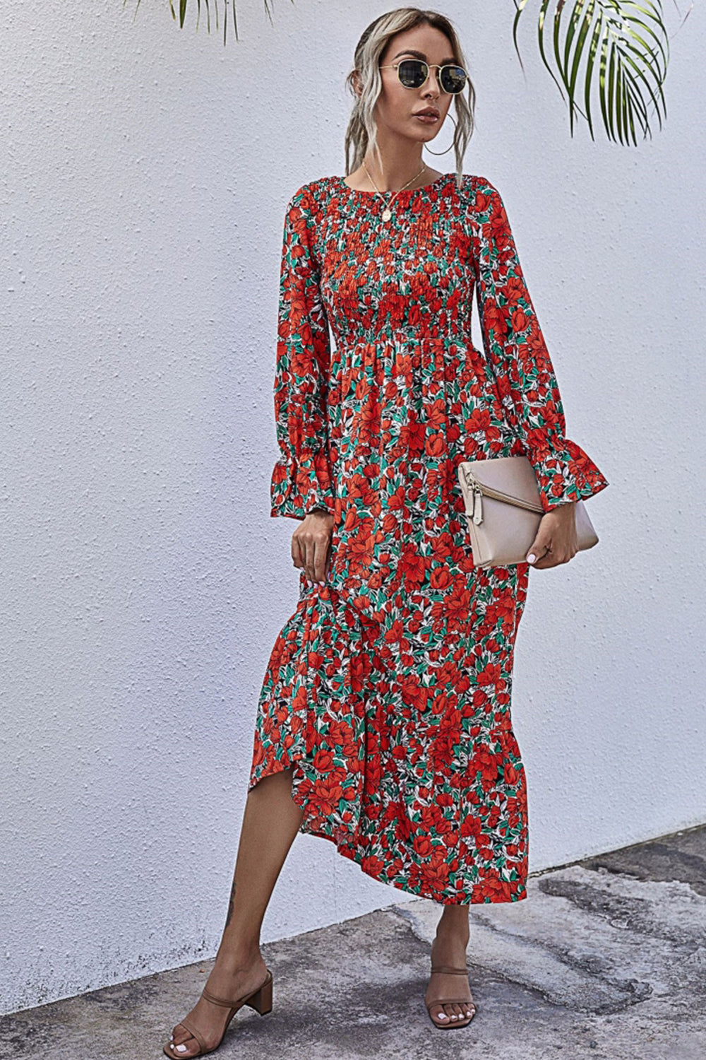 Printed Polka Dot Long Sleeve Dress