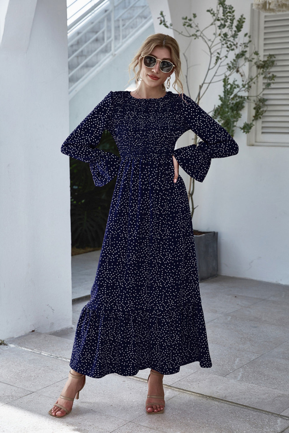 Printed Polka Dot Long Sleeve Dress