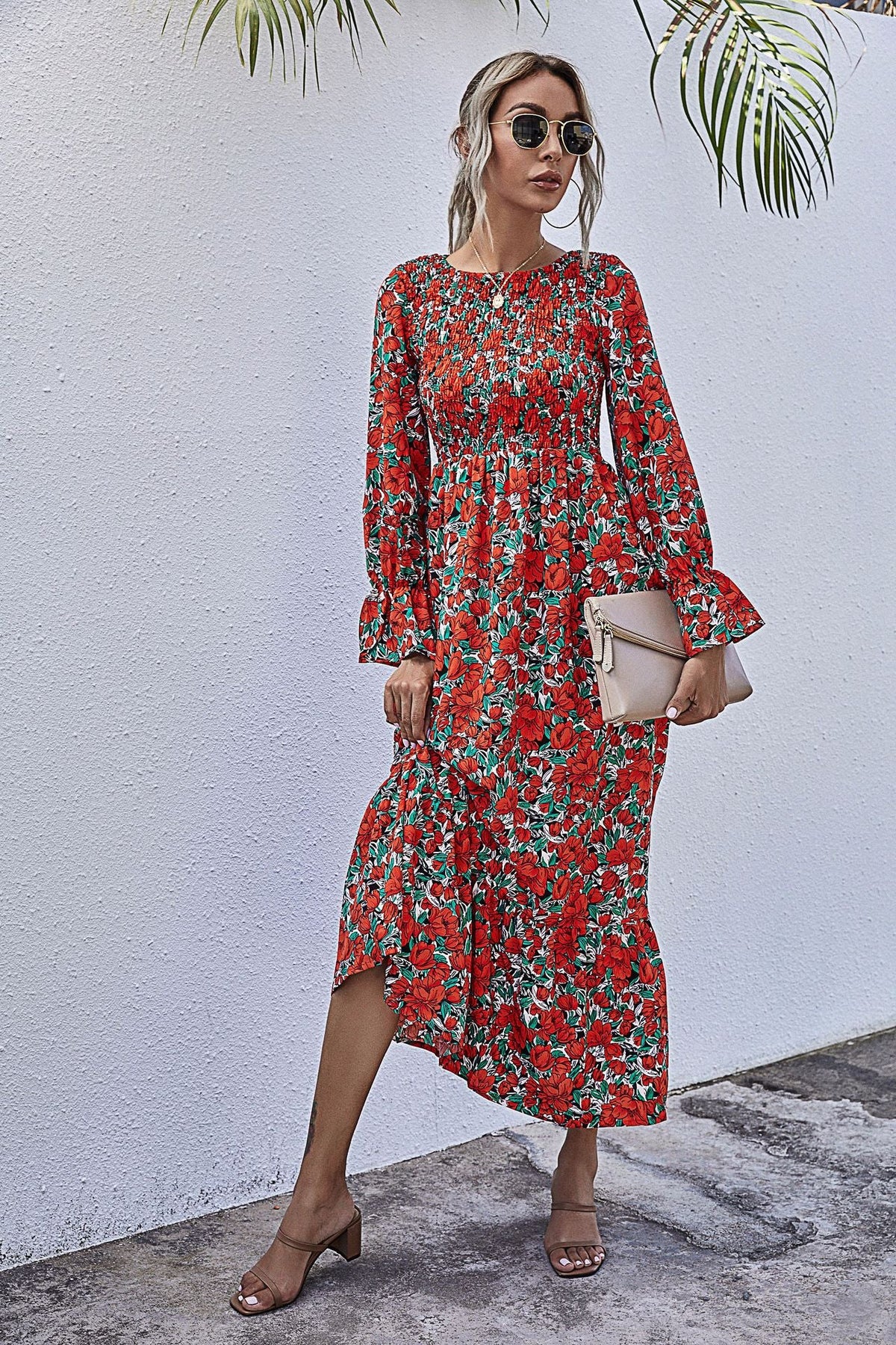 Printed Polka Dot Long Sleeve Dress