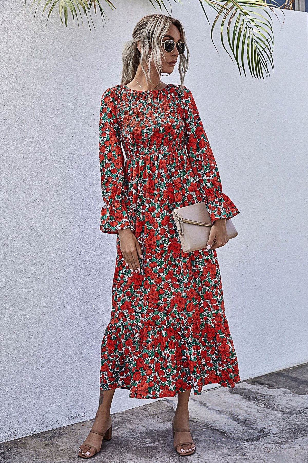 Printed Polka Dot Long Sleeve Dress