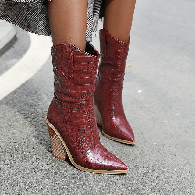 Botas vaqueras con cuña de cuero Pu