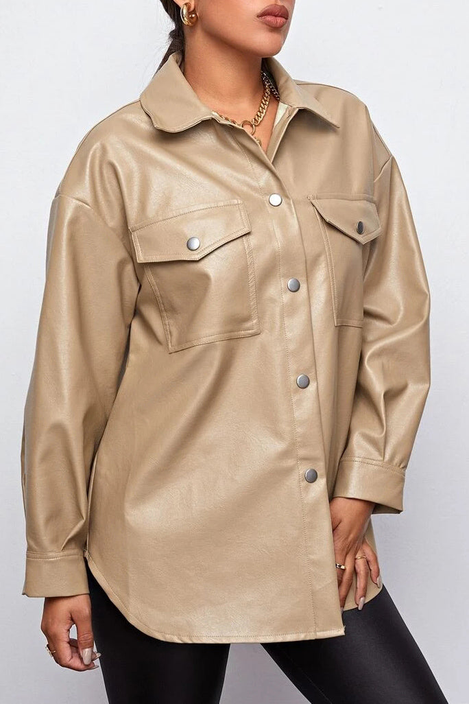 Big Plans Khaki Faux Leather Shacket