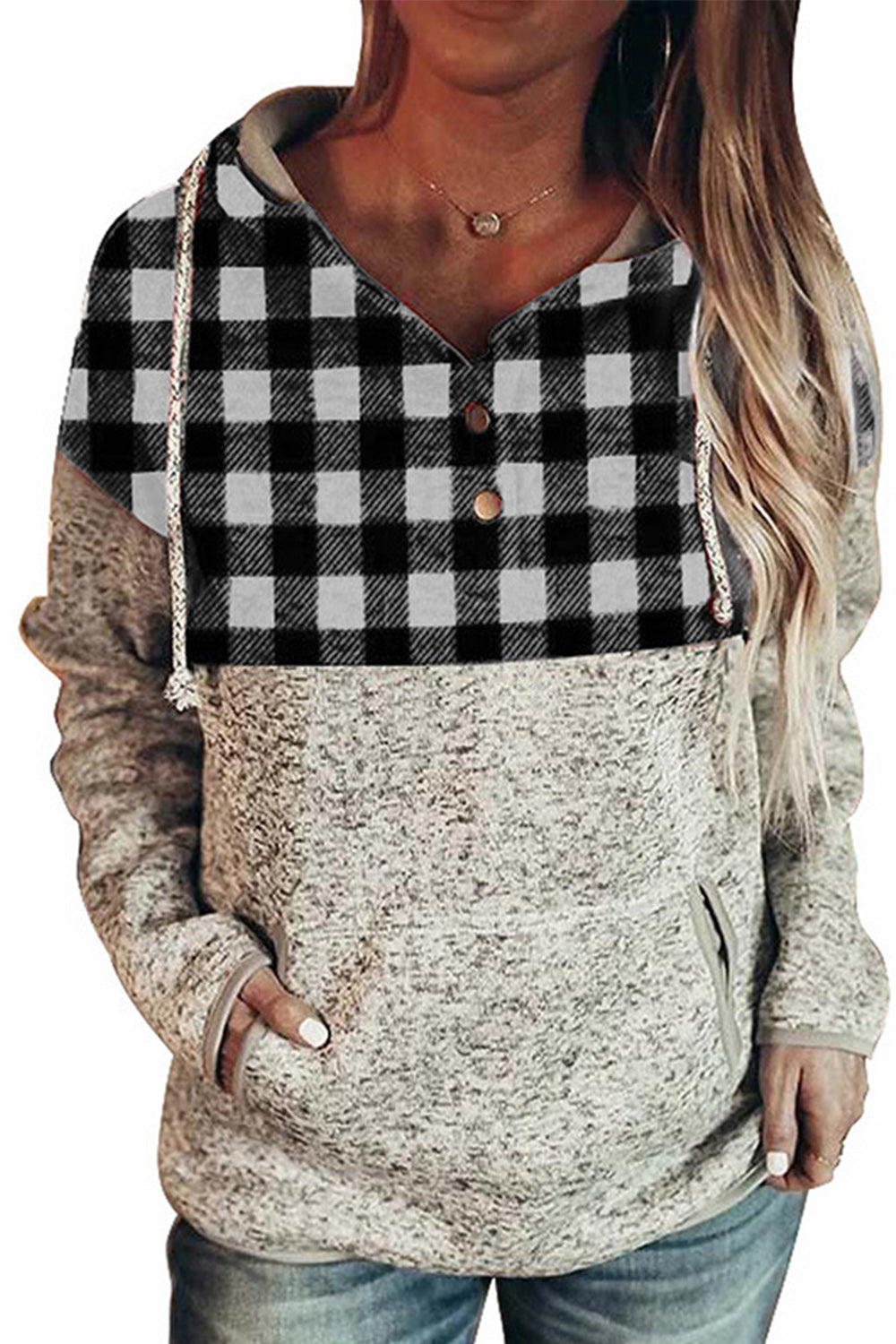 Christmas Plaid Patchwork Hooded Pullover