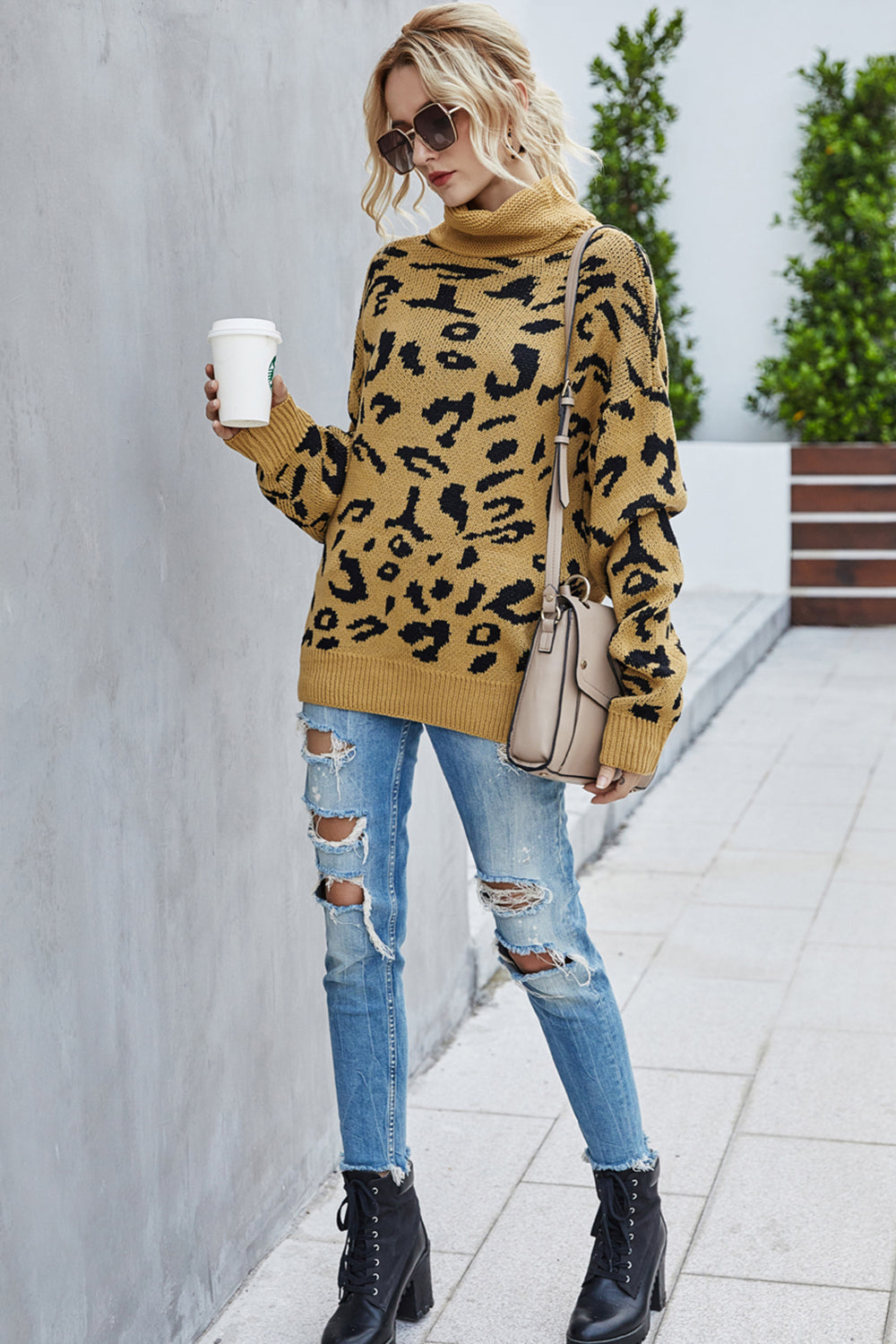 Loose Leopard Print Turn-Down Collar Sweater
