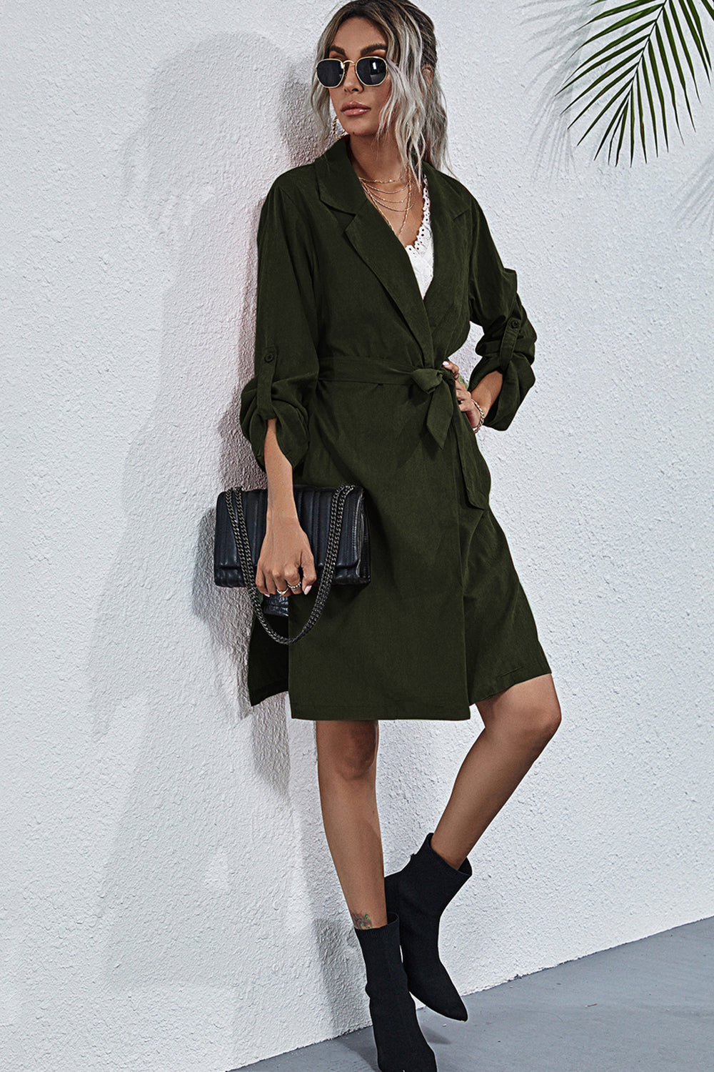 Long-Sleeved Lapel Tie Dress