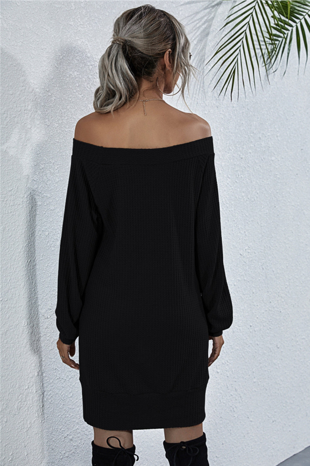 Off Shoulder Knitted Long Sleeve Dress