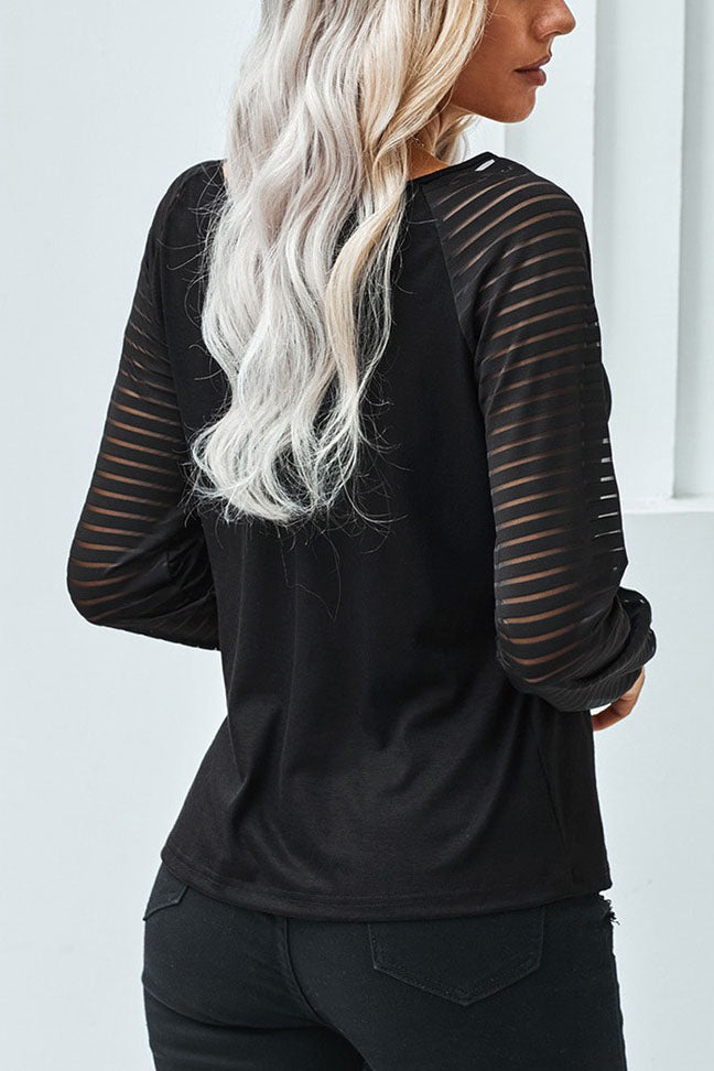 Stripes Hollow out V-neck Pullover