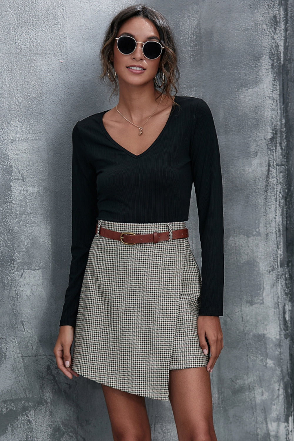 Plaid Stitching Slim A-line Skirt