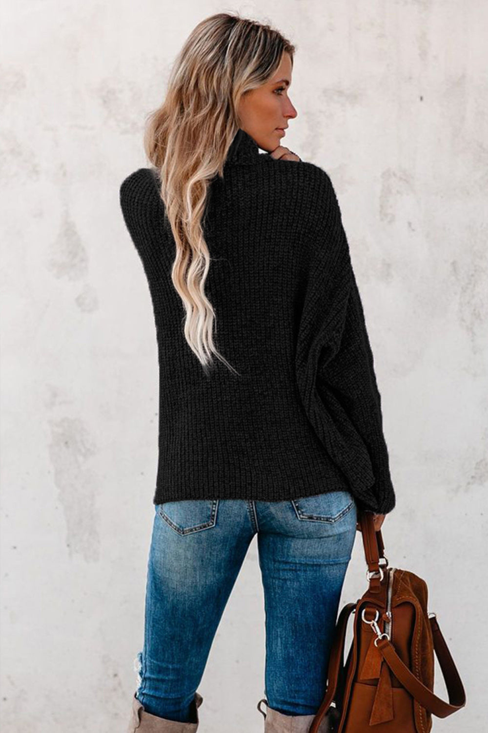 Solid Color Turtleneck Long Sleeve Sweater