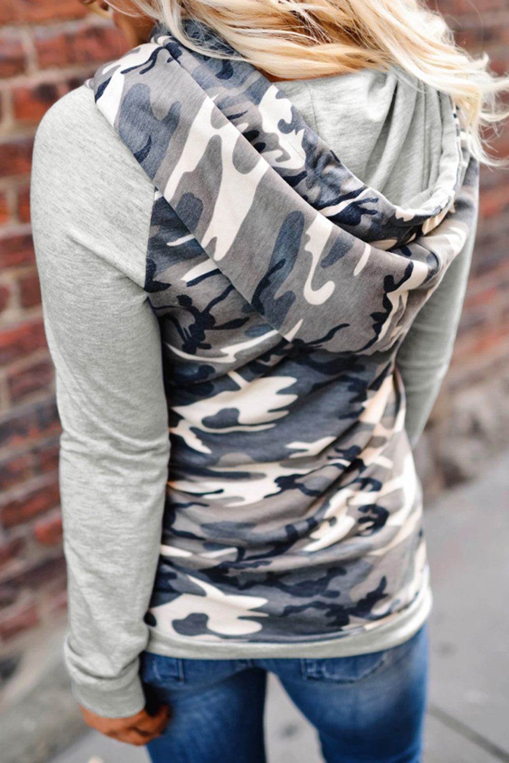 Camouflage Piled-collar Hooded Sweater 