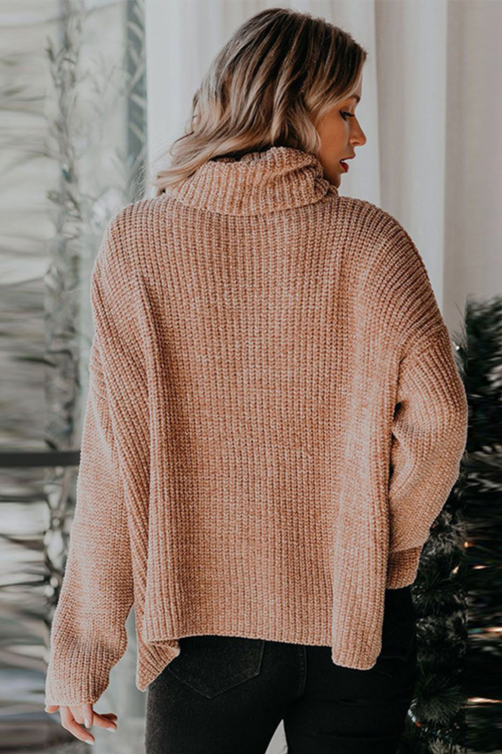 Solid Color Turtleneck Long Sleeve Sweater
