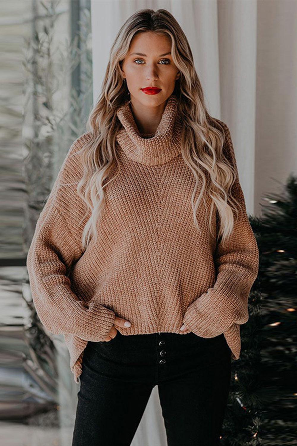 Solid Color Turtleneck Long Sleeve Sweater