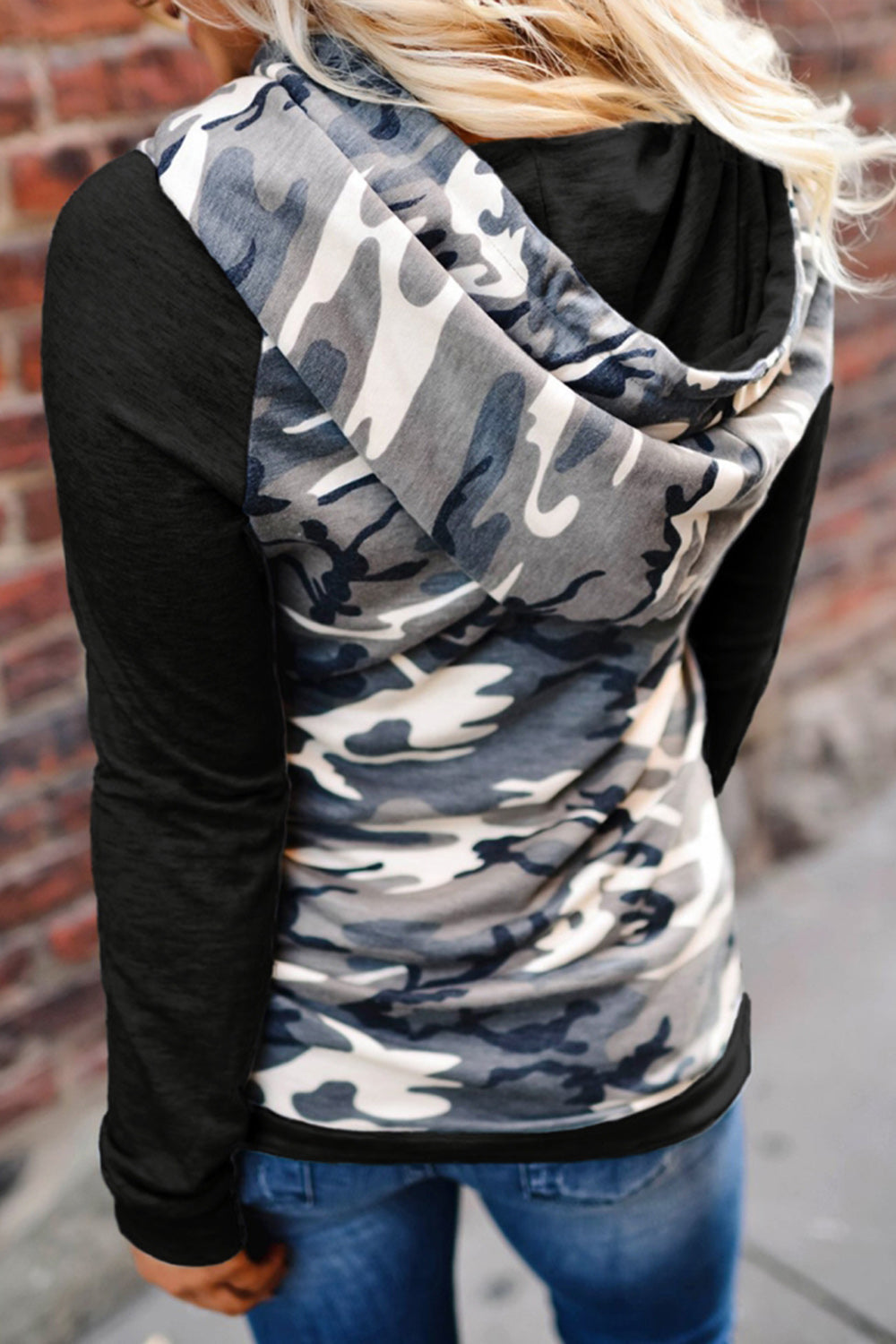 Camouflage Piled-collar Hooded Sweater 