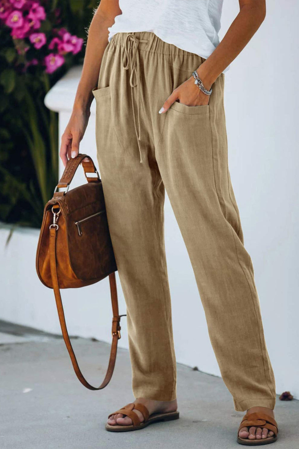 Loose Solid Color Tether Pocket Pants