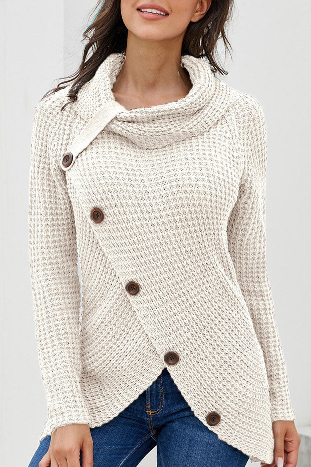 Just For You Turtleneck Diagonal Button Sweater