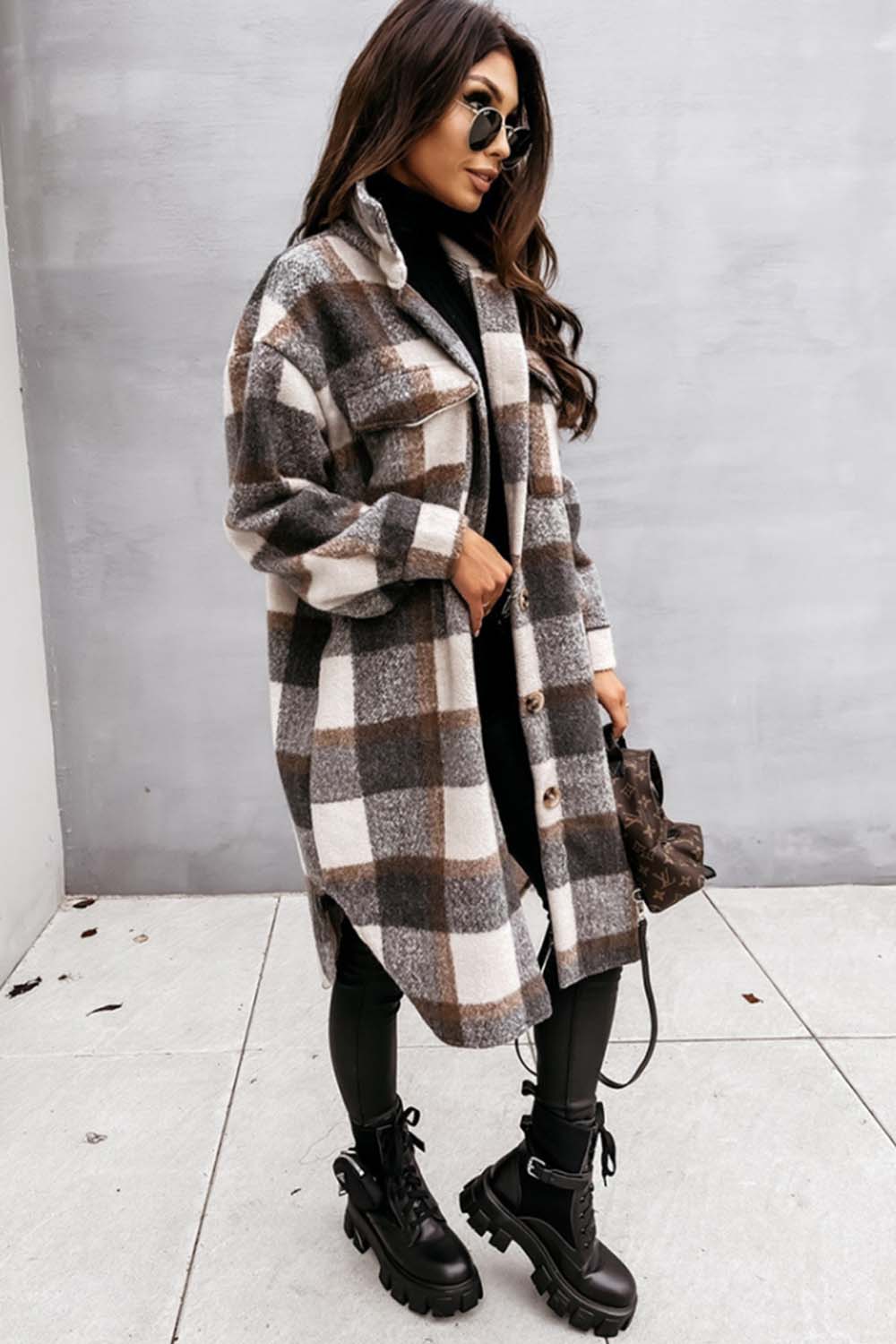 Plaid Print Woolen Coat