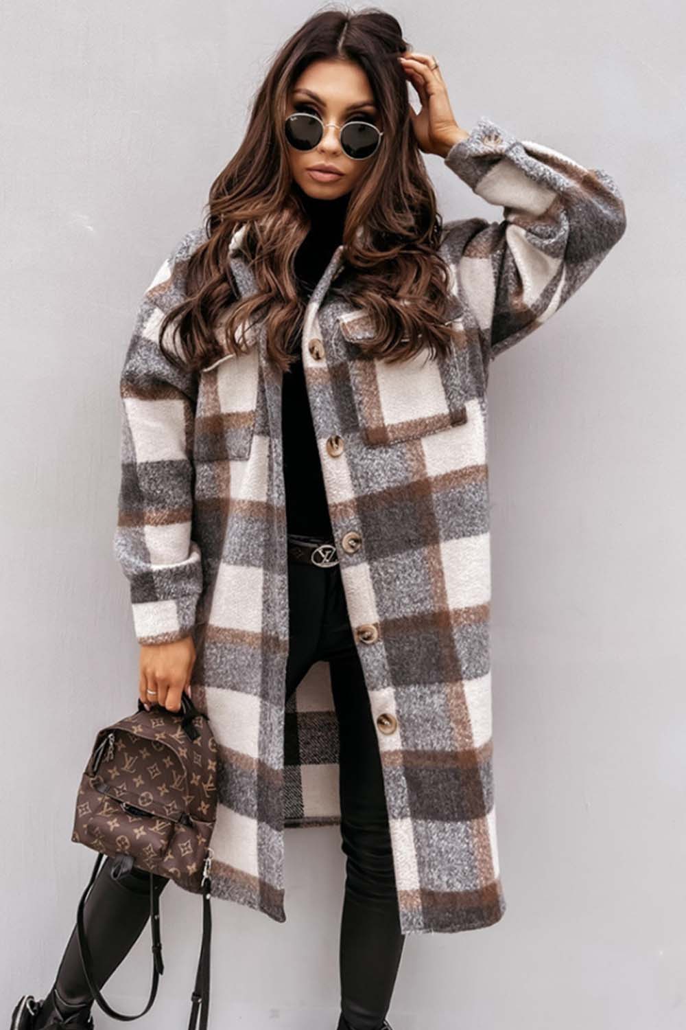 Plaid Print Woolen Coat