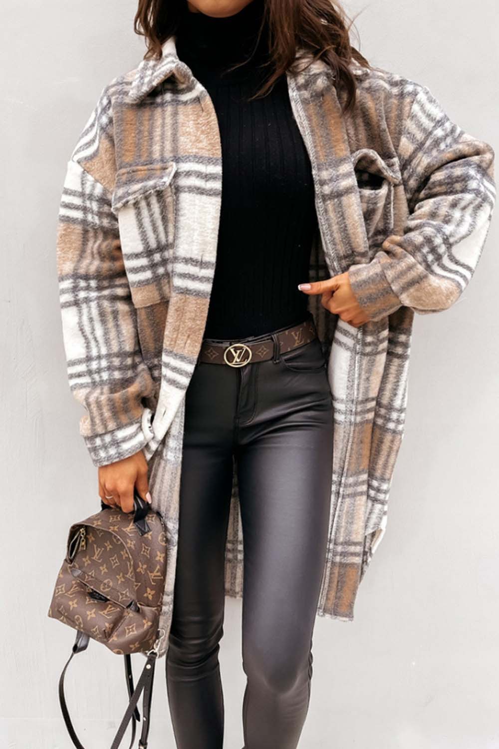 Plaid Print Woolen Coat