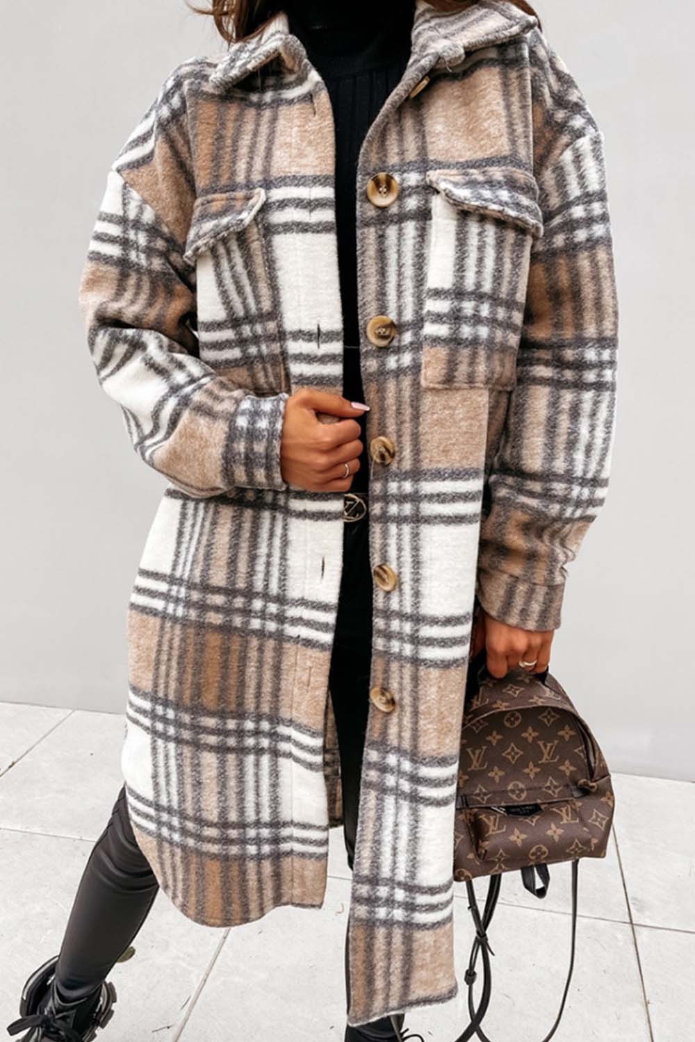 Plaid Print Woolen Coat