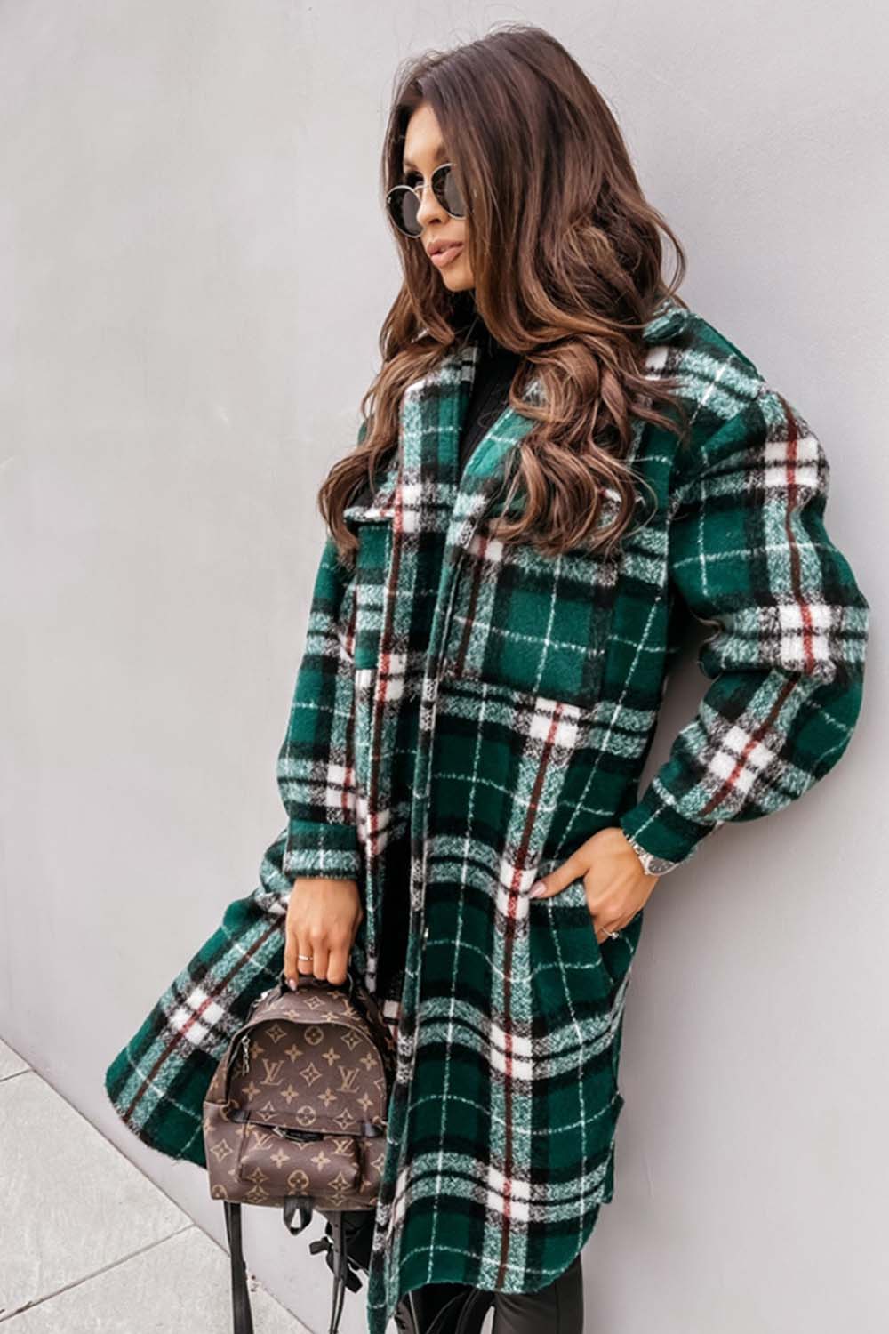 Plaid Print Woolen Coat