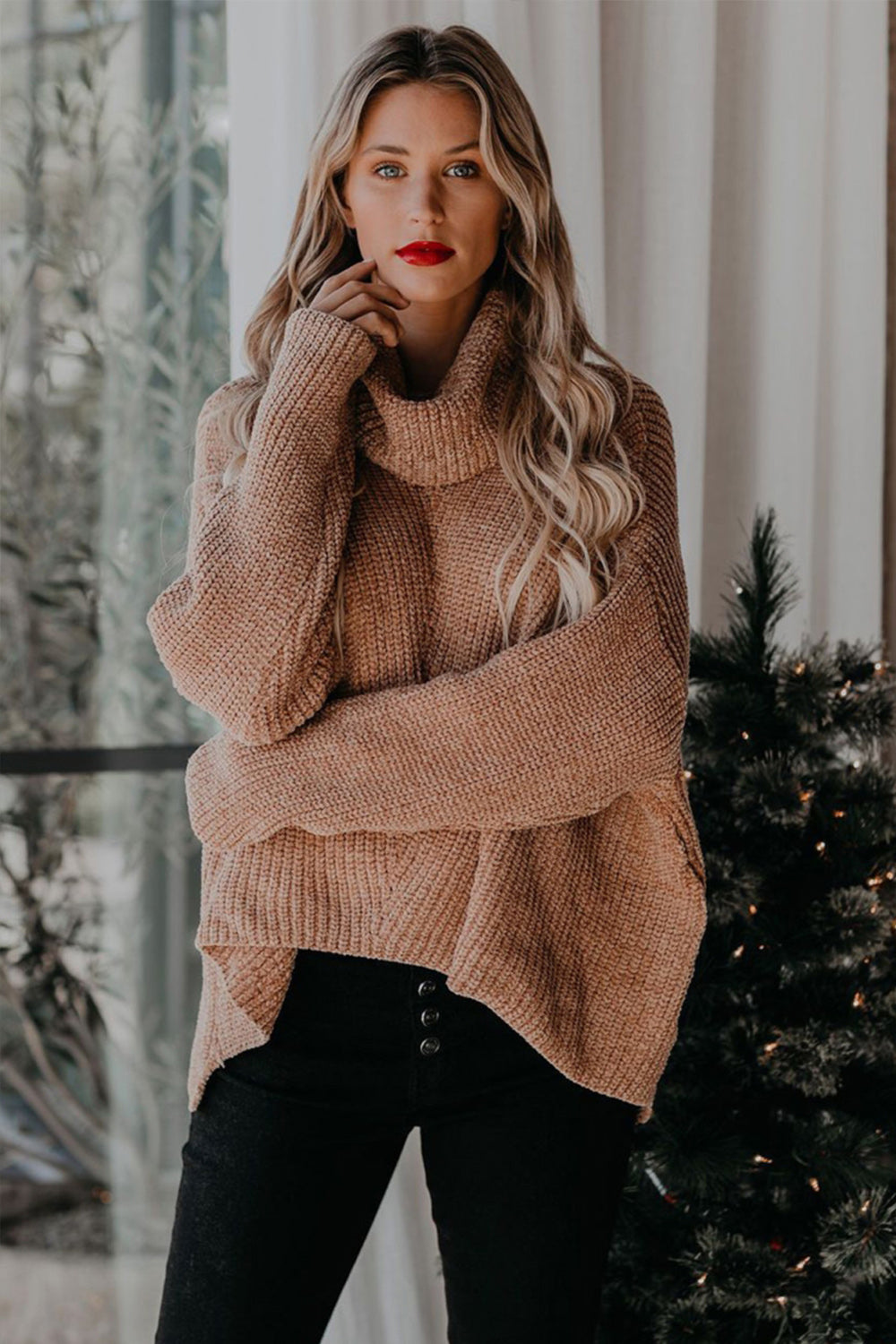 Solid Color Turtleneck Long Sleeve Sweater