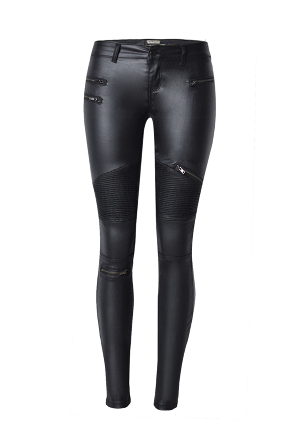 Pantalon de moto en cuir à fermeture éclair cousu