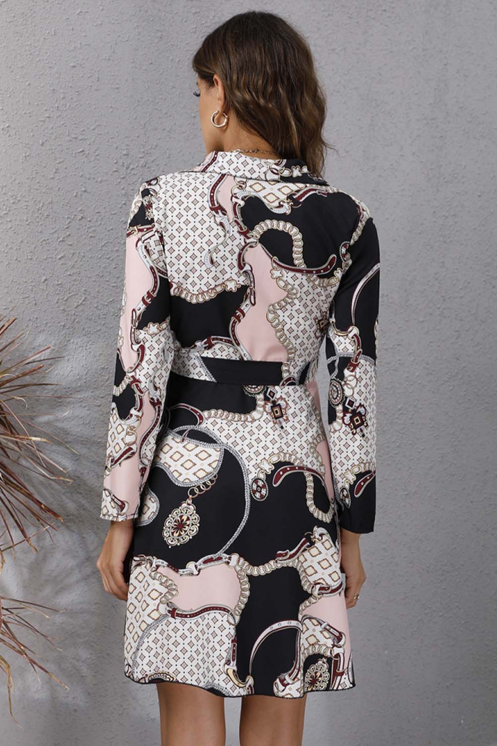 Geometric Print Long Sleeve Dress