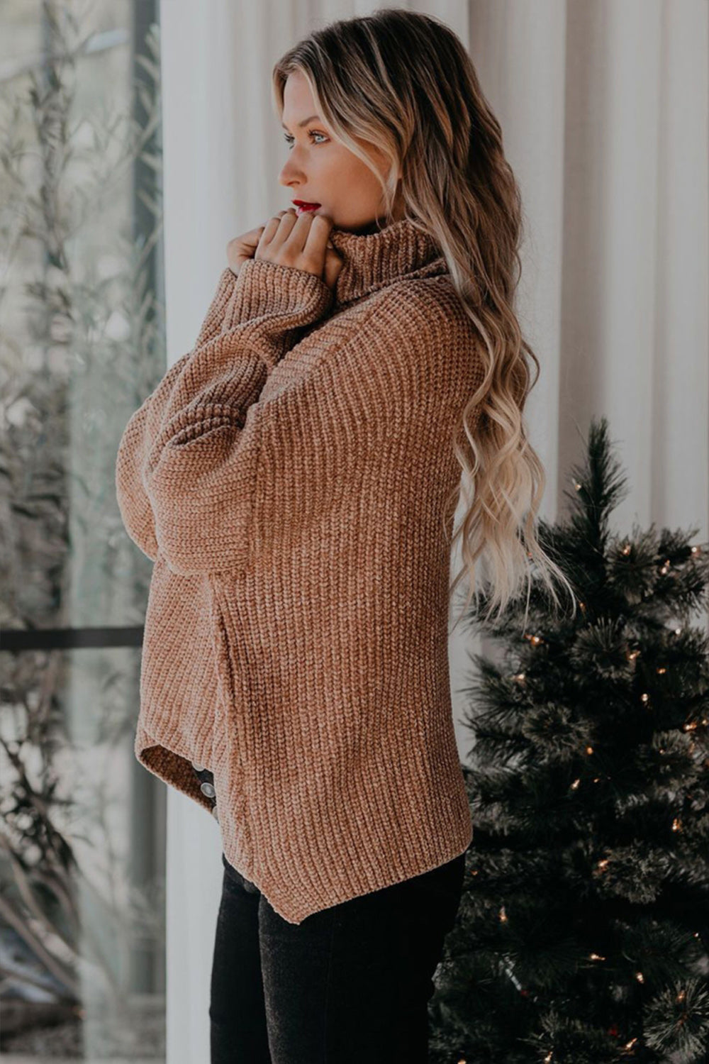 Solid Color Turtleneck Long Sleeve Sweater