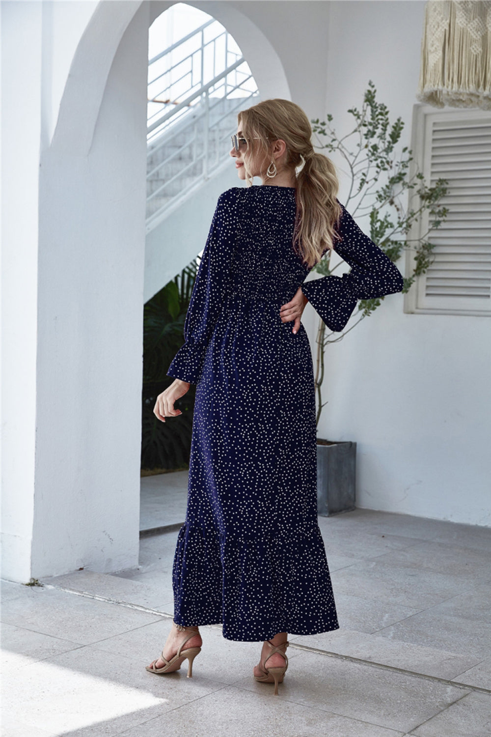 Printed Polka Dot Long Sleeve Dress