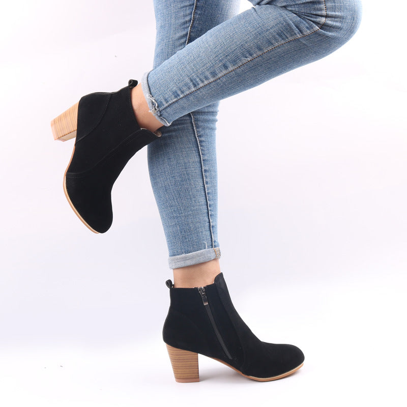 Bottines en cuir suédé épais