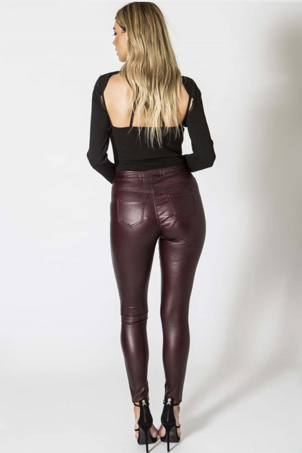Leather Solid Slim Pants