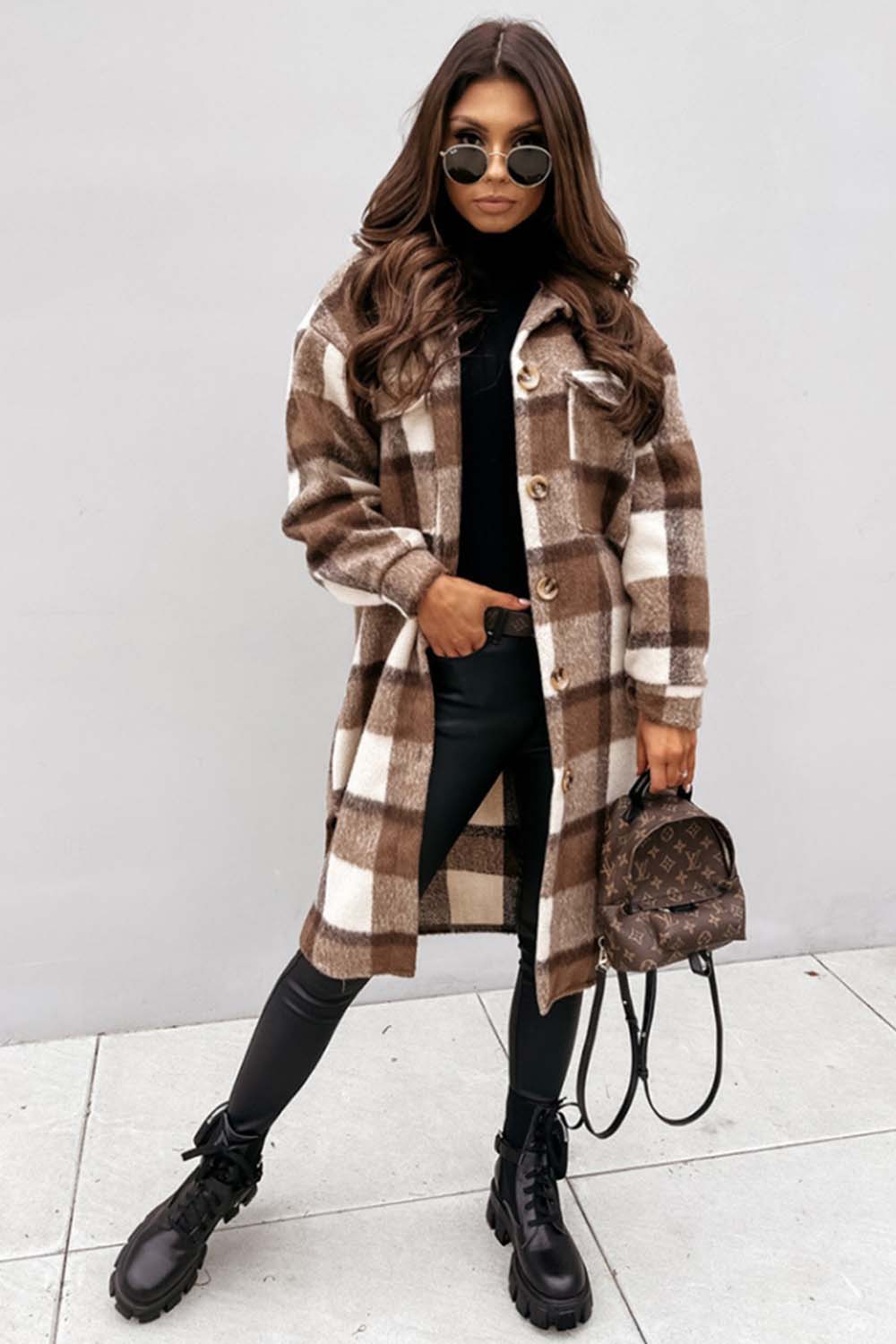 Plaid Print Woolen Coat